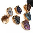 thumbnail image 2 of HOOUN 1PC Natural Raw Agate Geode Ring Stone Gold Plated Irregular Adjustable Open NEW-Gray, 2 of 5