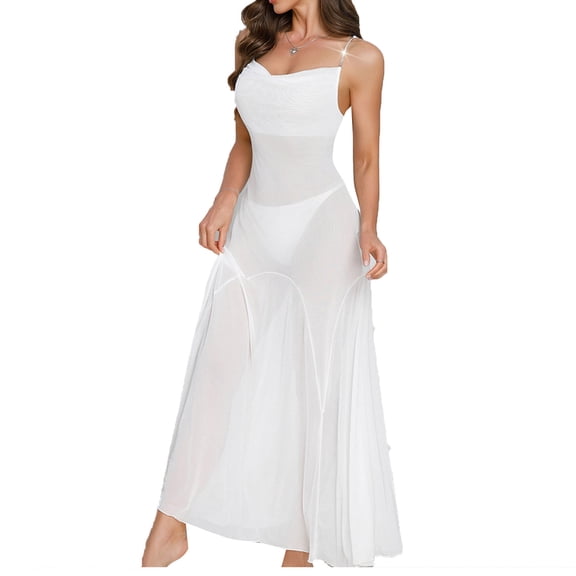 Betivan Women's Lace Nightgown Solid Color Deep V Camisole High Slit Sheer Long Loungewear Soft Breathable Fashion Fashion Sleepwear For Daily Home Leisure Night Wear
