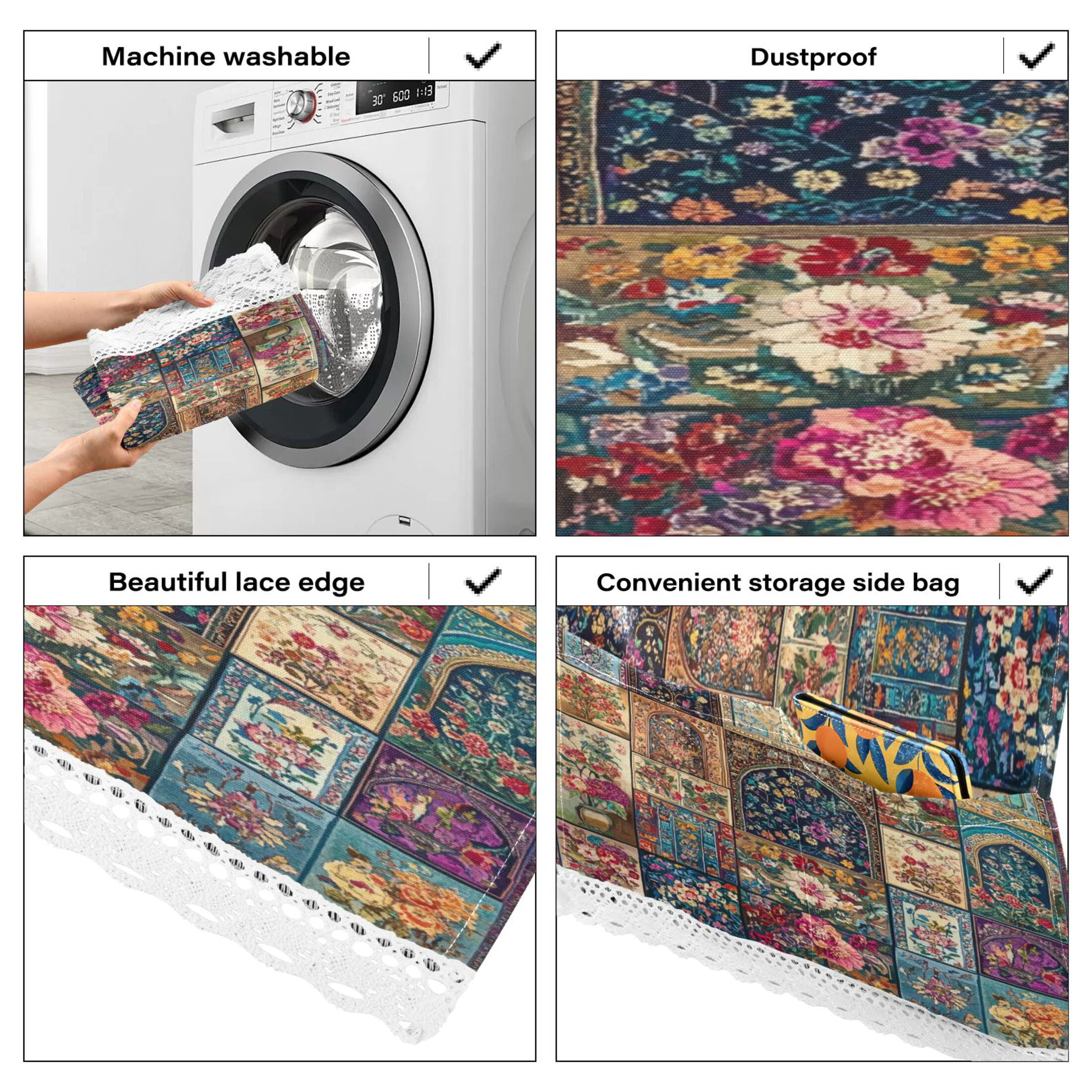 Different Cultural StylesWasher and Dryer Covers Dust-Proof and Oil Resistant Fridge Cover with 4 Storage Pockets Washing Machine Top Cover for Laundry Kitchen Home 51.2 x 22 In