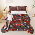 thumbnail image 2 of Castle Fairy Cartoon Fire Truck Print Queen Comforter Set 3pcs for Teens, Firefighter Seamless Bedding Comforter Set for Kids Bedroom, Red Gray,Grey Reversible, 2 of 6