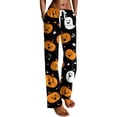 thumbnail image 5 of Garbnen Halloween Pajama Pants for Women Pumpkins Ghost Print Lounging Pants for Women Soft Cute Elastic Waist Fall Winter Wide Leg Women Sleep Pants L, 5 of 5