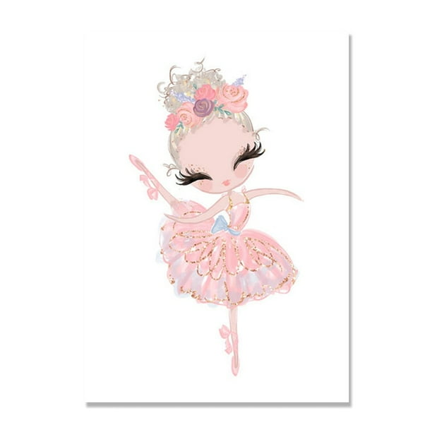 Póster nórdico de princesa de Ballet para guardería, cuadro sobre lienzo para pared de unicornio, Cuadros de pared de cisne para habitación de niños, Cuadros sin marco Adepaton 1239-9