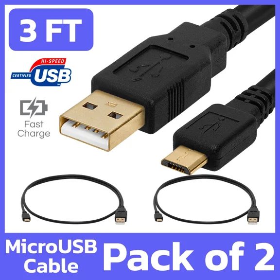 2 Pack Micro Usb Cable 3 Feet Usb To Micro Usb Fast Charger Cord Phone Android