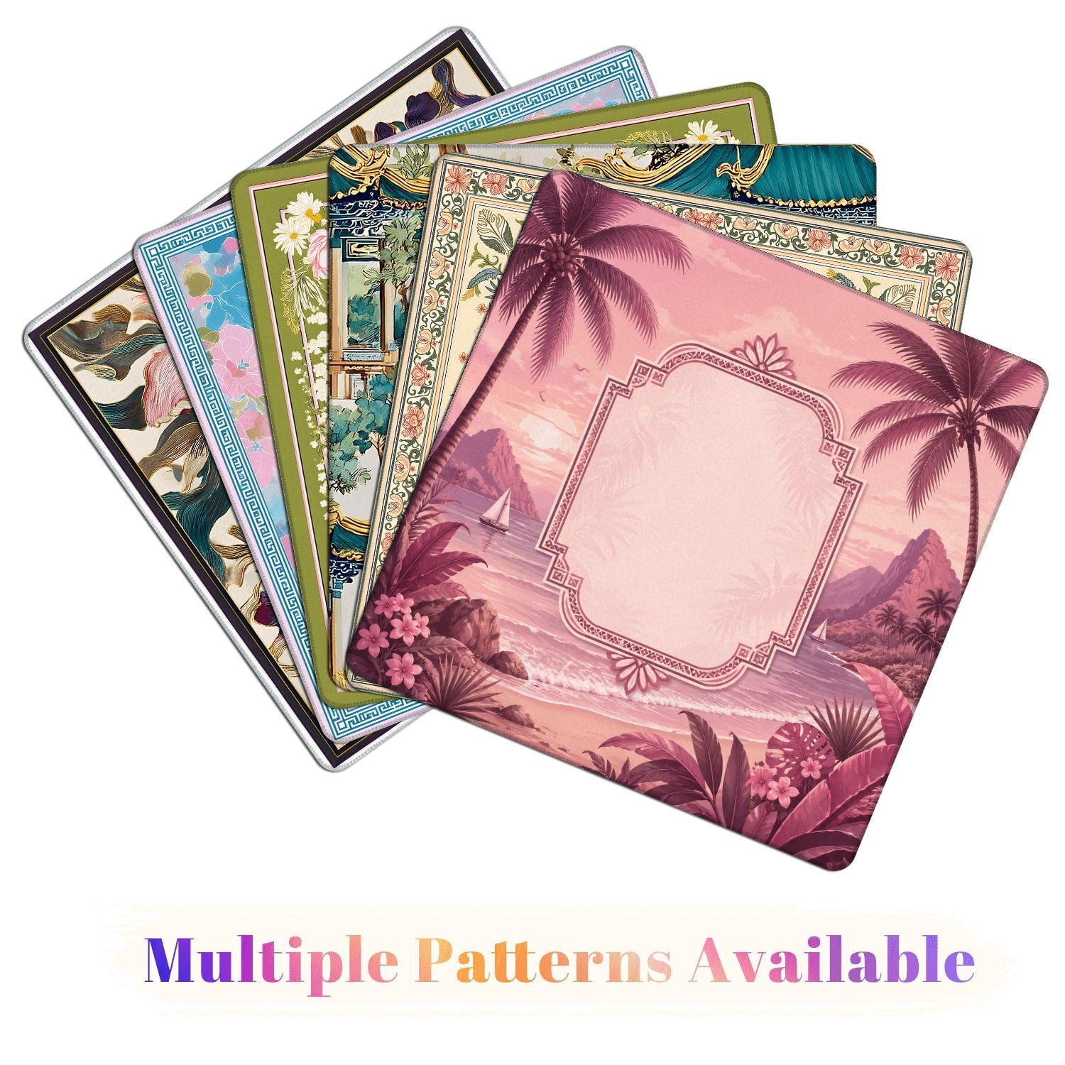 Mahjong Mat 31.5" x 31.5" Tropical Beach Sunset Sailboats Palm Trees Soft Pink Hues Non-Slip Noise Reduction American Mahjong Tiles Table Cover for Dominoes Poker Card Board Games Gift