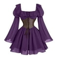 thumbnail image 2 of QATAINLAV Medieval Renaissance Mini Dresses for Women Vintage Corset Halloween Costume Smocked Back Chiffon Long Sleeve Dress, Purple, M, 2 of 4