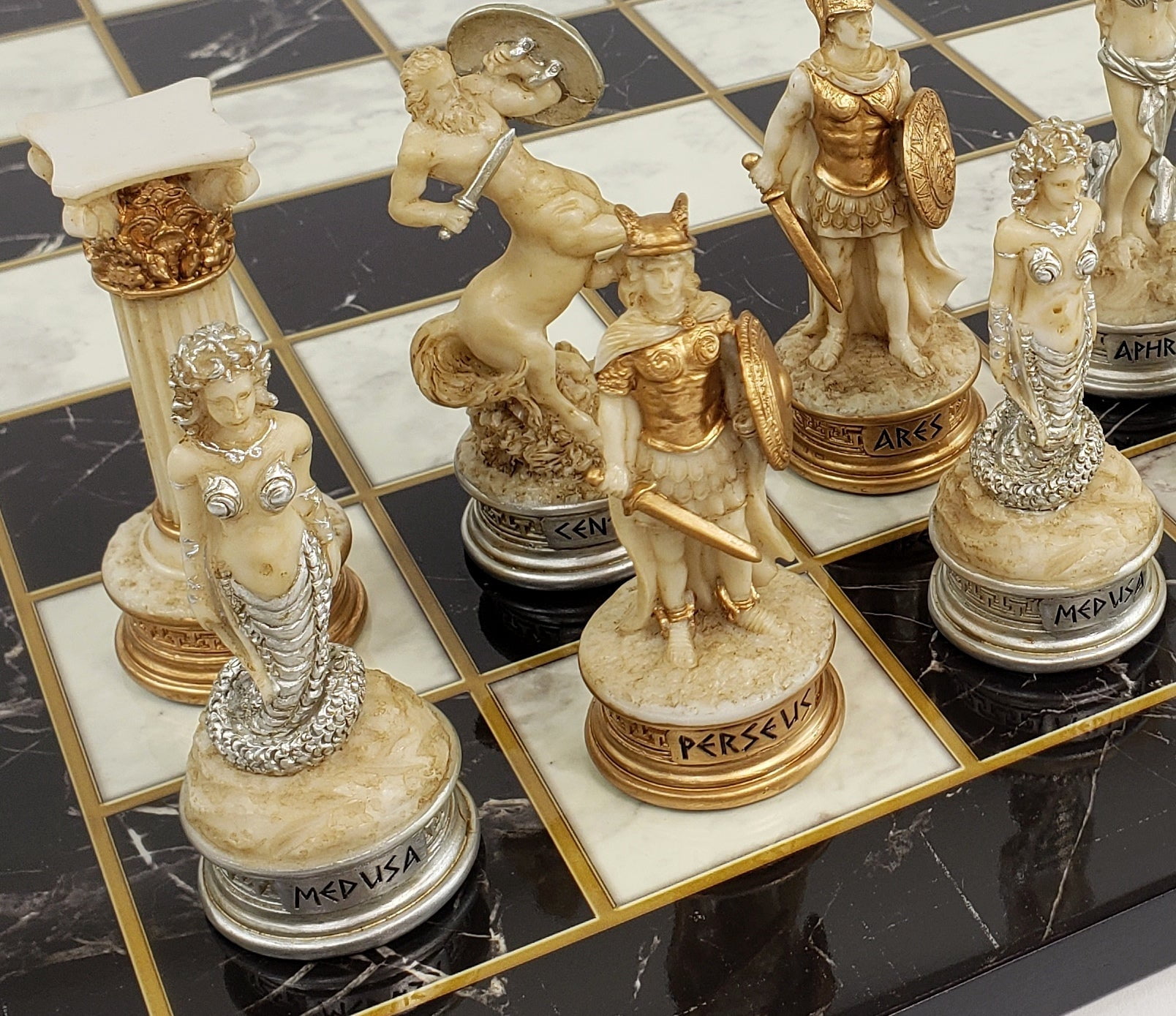 Greek Mythology OLYMPUS GODS CHESS SET Antique White 17" Black Faux Marble  Board - Walmart.com