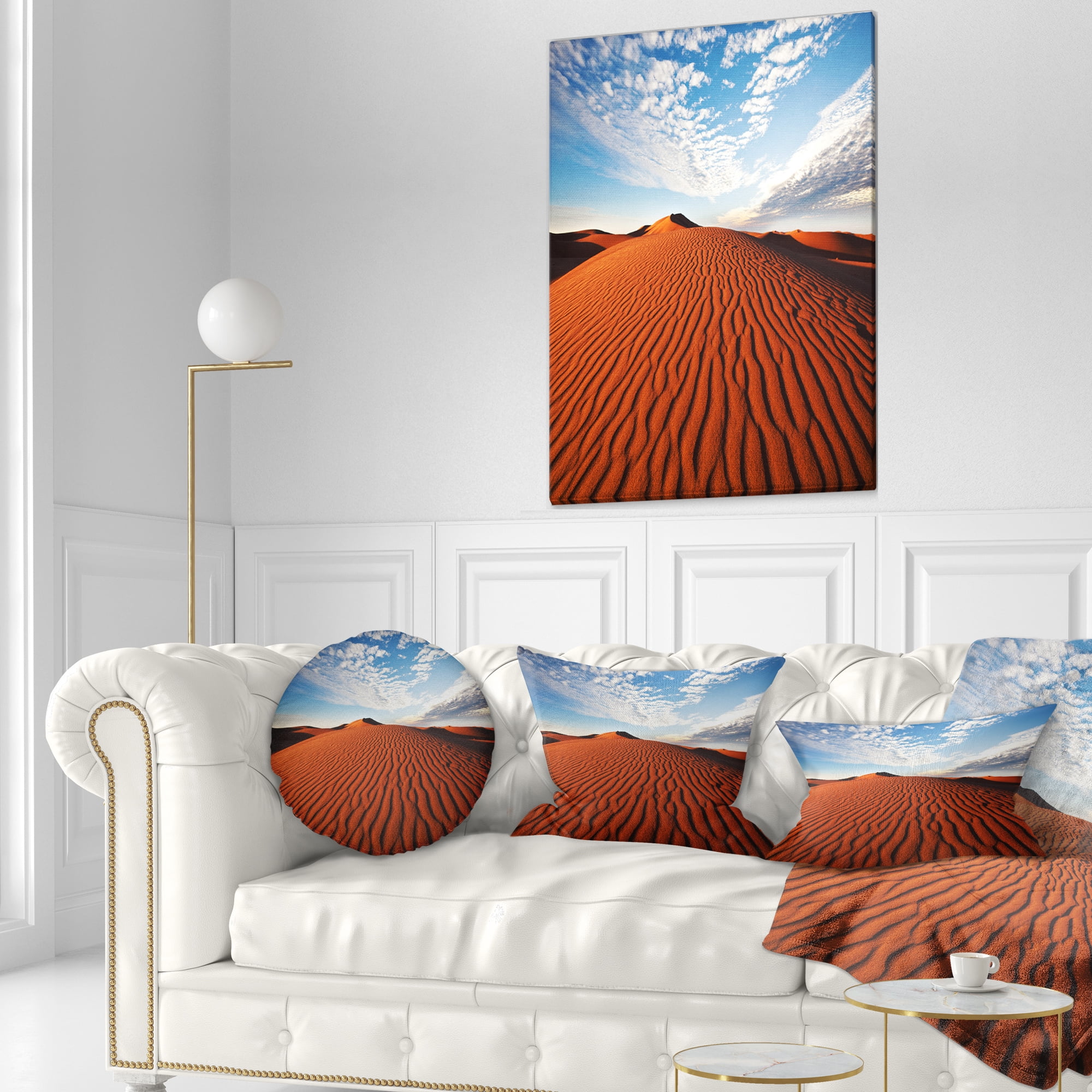 Designart Sahara Dunes under Bright Sky - Landscape Printed Throw Pillow - 12x20