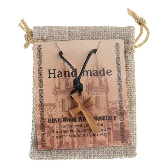 Prayer Cross Necklace for Reflection Wooden Crucifix Pendant Neckchain Christian Jewelry for Hope and Strength Gift