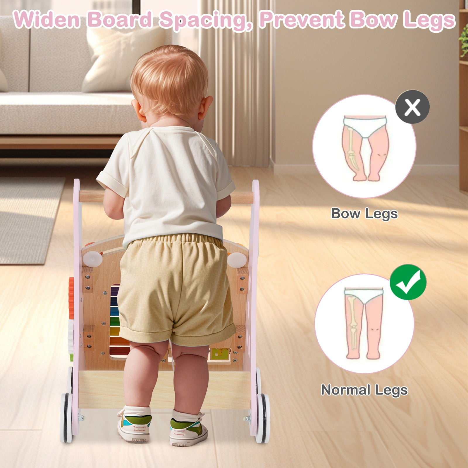 INFANS Wooden Baby Walker, Montessori Walker with Multiple Activity Toys, Storage, Push Walker Toys for Infant Learning to Walk, Sit to Stand Walker for Boys Girls Aged 1+ Years