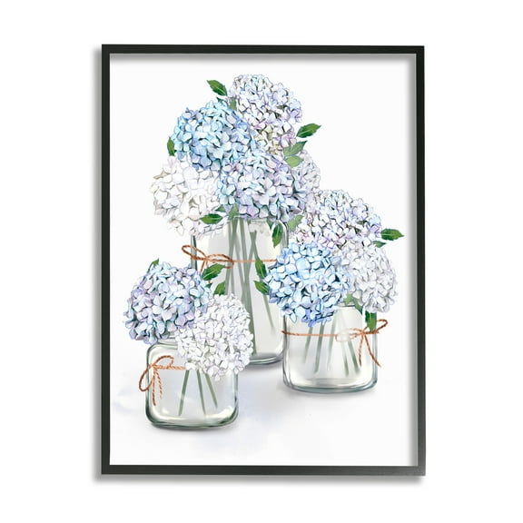 Stupell Industries Delicate Hydrangea Blossoms Arrangement Glass Jars Illustration Graphic Art Black Framed Art Print Wall Art, 16x20, by Ziwei Li