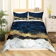 thumbnail image 2 of Marble Duvet Cover Set Gold Giltter Bedding Set Navy Blue Stone Marble Comforter Cover Adults Tie Dye Fluid Magma Abstract Art Hipster Quilt Cover 2 Pieces Twin Size Soft Bedroom Decor, 2 of 4