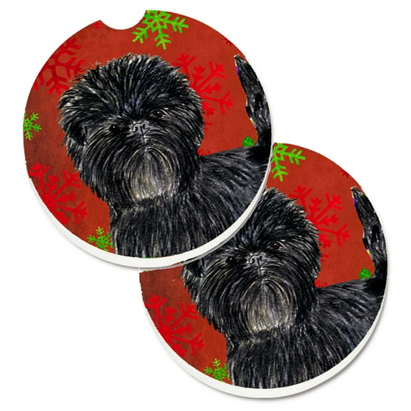 Affenpinscher Red Green Snowflakes Christmas Set of 2 Cup Holder Car Coasters