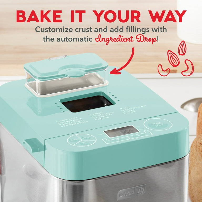 Dash Everyday Stainless Steel Bread Maker up to 1.5lb Loaf, Programmable,  12 Settings + Gluten Free & Automatic Filling Dispenser