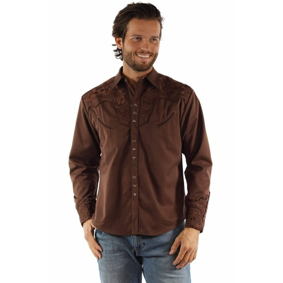 Scully P-634-MOC-XS P-634 Men Shirt, Mocha - Extra Small