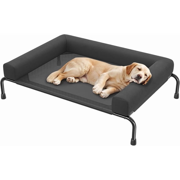 Elevated Dog Bed with Bolsters for Large Dogs Cooling Raised Cot Breathable Outdoor Pet Bed 47.75"L x 31"W x 8"H Black