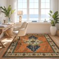 thumbnail image 3 of Design&I 8'x10' Washable Area Rug Orange Navy Symmetrical Geometric Floral Design Elegant Symmetry with Botanical and Motifs for Living Room, Family Extra Large Skid-Resistant Low Profile, 3 of 7