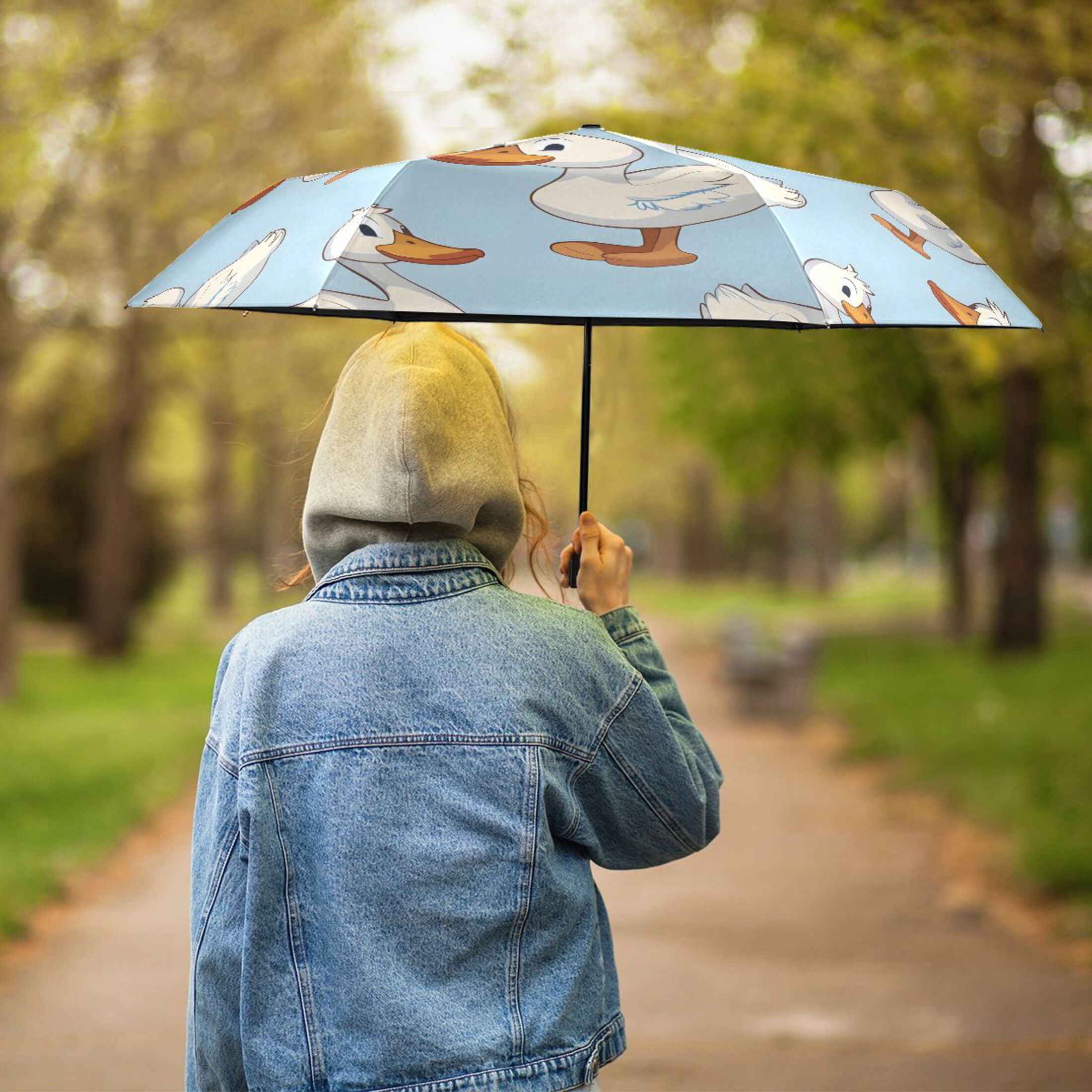 Cartoon Duck Compact Sun Umbrella Windproof Travel Umbrellas for Rain Strong Portable UV Protection
