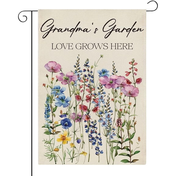 Grandma''s Garden Flag Welcome Sign Love Grows Here Flag Gift Flower Decoration Small Double Sided Burlap art Stained Glass Style Garden Flags 12 x 18 Inch for Outside
