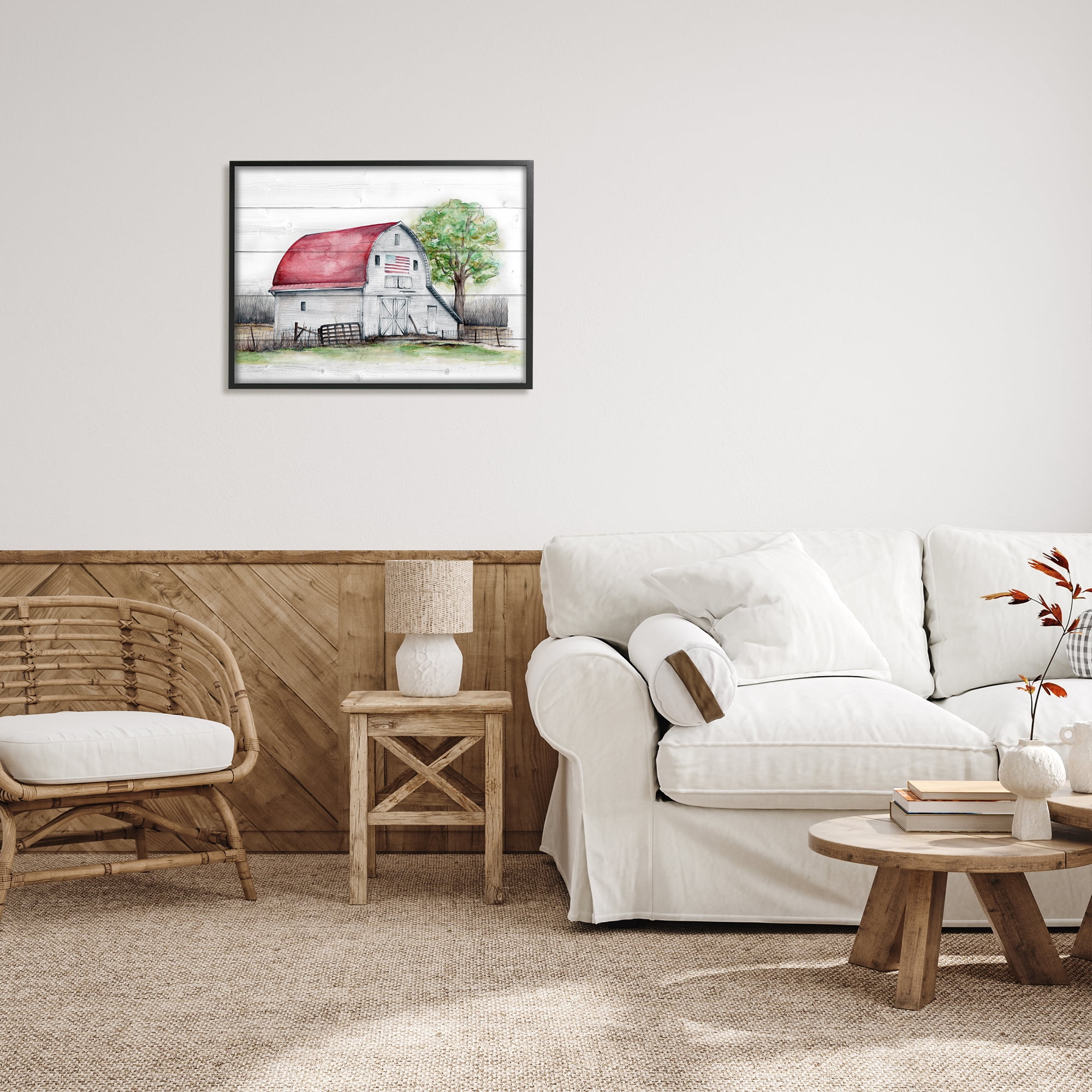 Stupell Industries Rustic Americana Barn Landscape Painting Black Framed Art Print Wall Art, 30 x 24