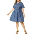 thumbnail image 5 of MODA NOVA Juniors' Plus Wrap Belted High Waist Chambray Midi Dress, 5 of 6