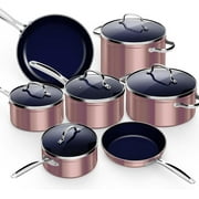 NuWave 12 Pcs Non-Stick Cookware Set for Induction Kitchen, Healthy Nonstick Coating Cookware Sets, Tempered Glass Lids and Stay-Dusty Pink