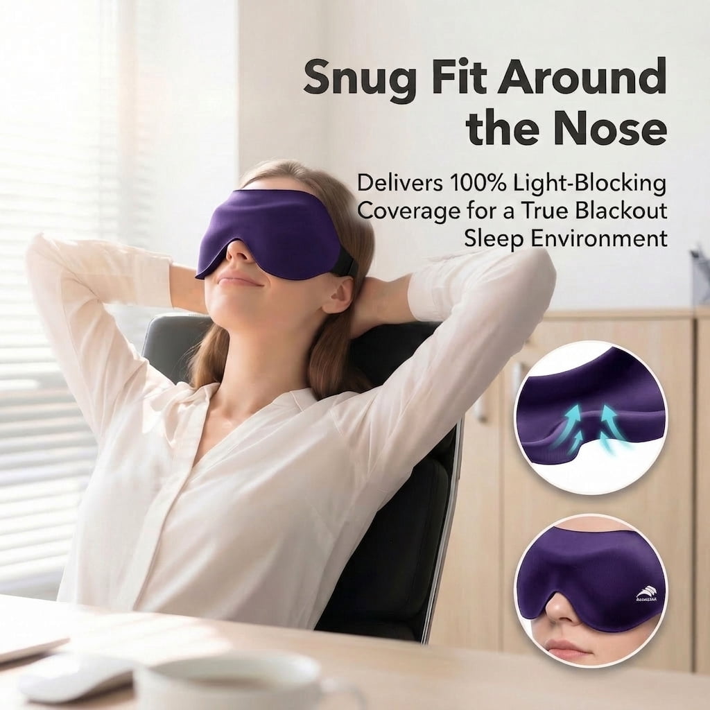 Weighted Sleep Mask, Soft Blackout Eye Cover for Sleeping, 3D Contoured Eye Cups, Zero Pressure Comfort, Full Coverage Strap for Long Flights, Hotel Sleep, Night Shift Recovery, for Women and Men