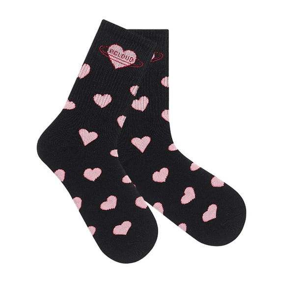 fenteer Valentine's Day Socks Classic Stretchy Breathable Girls Valentines Day Gifts black heart
