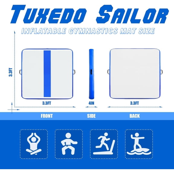 Inflatable Gymnastics Mat with Electric Pump, Storage Bag, Repair Kit–Air Mat for Home Training, Cheerleading, Yoga