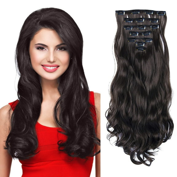 21 Inch Hair Extensions - Natural Synthetic Hair Extensions, Wavy Synthetic Clip in Hair Extensions For Women and Girls - Instant Length and Fullness