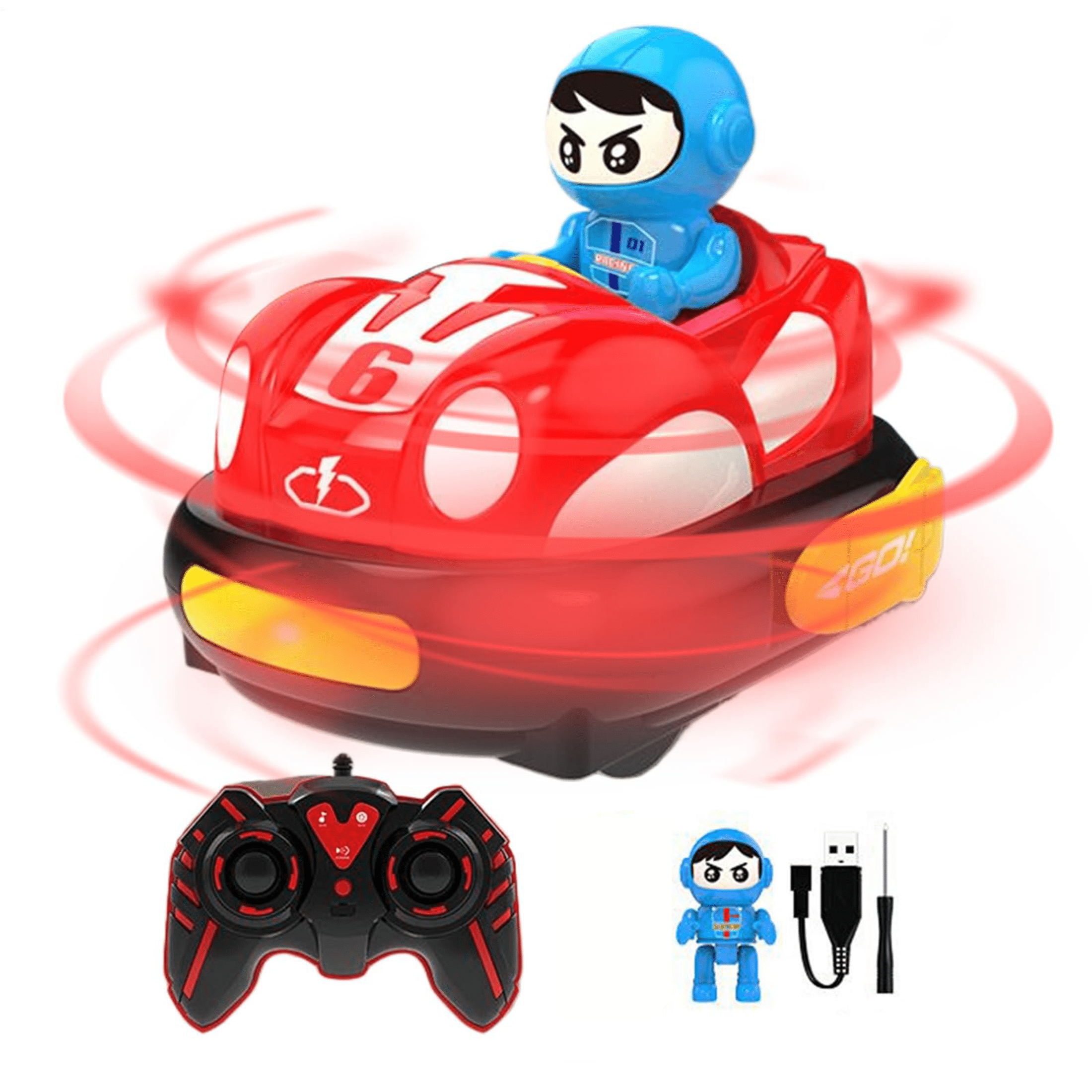 RC Bumper Car Funtogether Toys, 2-Player Set with Ejector Seats, Lights & Sounds, 2.4GHz Remote, USB Rechargeable, Red & Blue