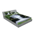 thumbnail image 2 of Ambesonne Nature Fitted Sheet & Pillow Sham Set, Trees Flowers Waterfall, Queen, Green White, 2 of 2