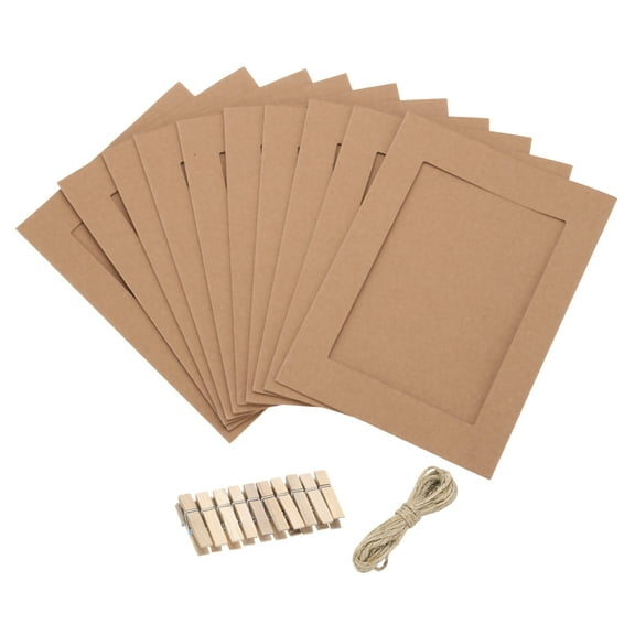Uxcell Paper Photo Frames, Cardboard Picture Frames with Clips & Strings, DIY Photo Hanging Display for Home Office Decor 7 x 5 Brown