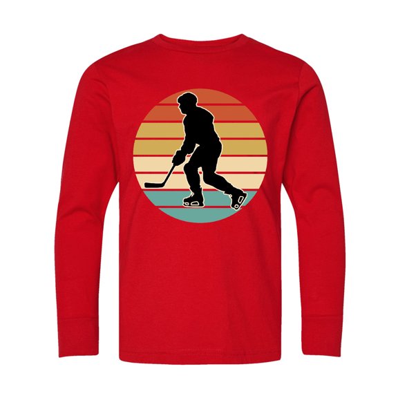 Inktastic Hockey Player Retro Sunset Long Sleeve Youth T-Shirt