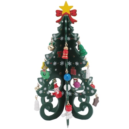 Miniature Christmas Tree Decor Wooden Funny Craft Desktop Christmas Tree With Ornaments For Living Room Party