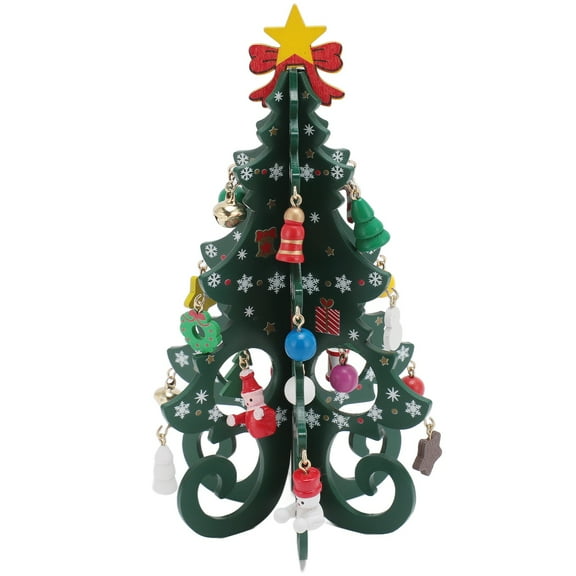 Miniature Christmas Tree Decor Wooden Funny Craft Desktop Christmas Tree With Ornaments For Living Room Party