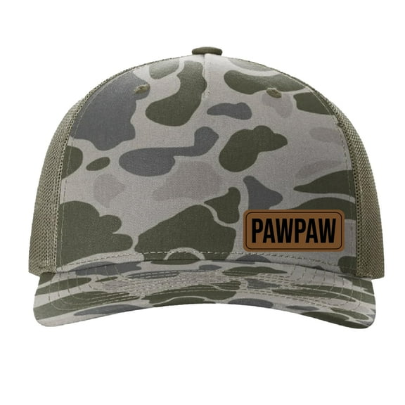 PAWPAW Vegan Leather Patch Cap, Richardson 112, Richardson Hat, Dad Hat, Dad Gift, Dad Birthday Gift, Richardson Hat, Richardson Cap, Richardson 112 (Marsh Camo)
