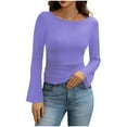 thumbnail image 2 of Inverlee Women's Trendy Long Bell Sleeve Shirts Solid Round Neck Tops Winter Pleated Pullover Blouse, 2 of 7