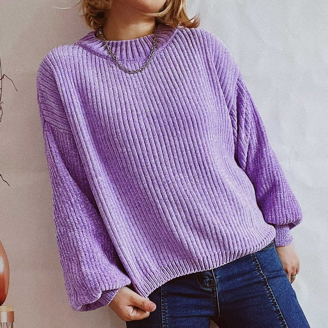 Tidyack , Tricot Décontracté à Manches Lanternes, Couleur Unie, Tissu Doux, Ajustement Confortable, pour Femmes, Usage Quotidien, Design Léger, Style de Rue, Utilisation Printemps/automne, Matériau Acrylique