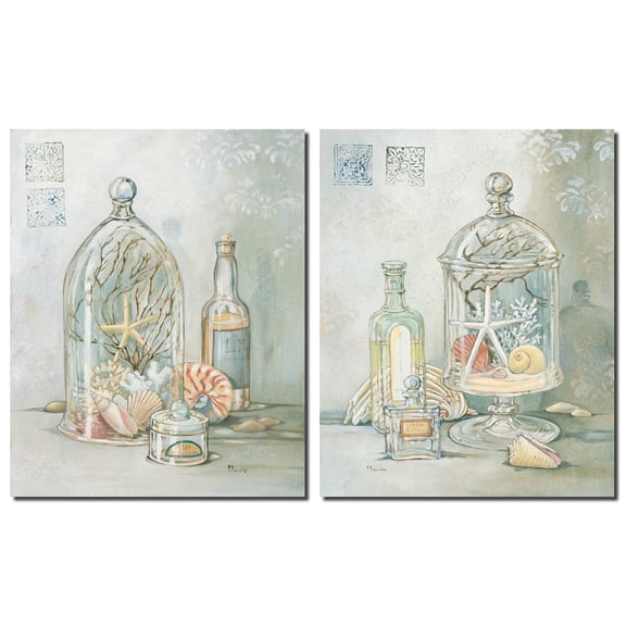 Blue and Off-White Coastal Seashells, Starfish, and Coral Adult Decor; 2 - 11" x 14" Unframed Prints