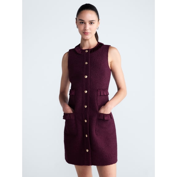 Free Assembly Women's and Women's Plus Sleeveless Button Front Combo Shift Dress, Sizes XS-4X