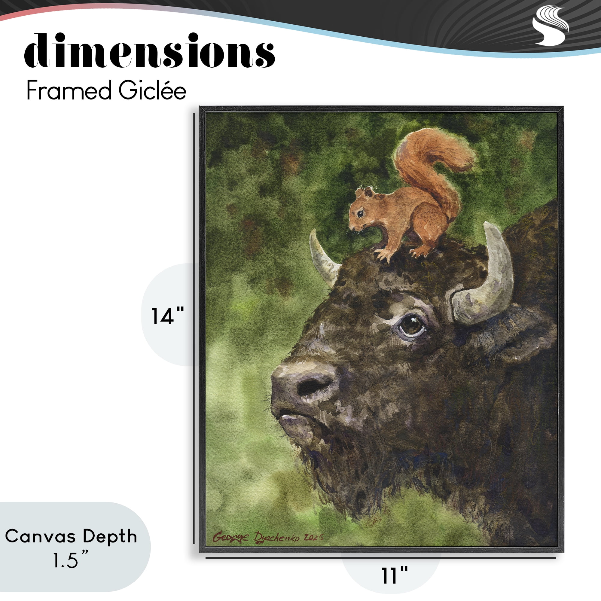 Stupell Industries Bison & Squirrel Duo Black Framed Giclee Art, design by George Dyachenko