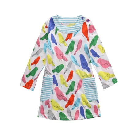 Animal Toddler Dress StylesILove Toddler Girl Cartoon Animal Patterned Long Sleeve Tunic Cotton Dress (110/3-4 Years, White) ()
