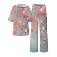 thumbnail image 4 of Women's Comfortable Summer O Neck Loose Short Sleeve Floral Print Top Shirt With Pants Large Size 2 Piece Set Pant Suits for Women Dressy Wedding Chiffon Overlay Jumpsuit Pantsuit for Women Dressy, 4 of 4