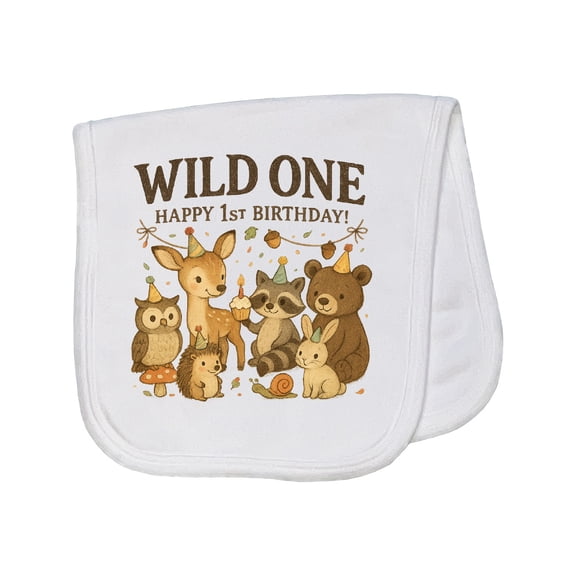Inktastic Wild One Happy 1st Birthday Woodland Animals Baby Burp Cloth