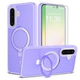 thumbnail image 1 of Asuwish Phone Case for Samsung Galaxy A37 5G Tempered Glass Screen Protector Magnetic Folding Stand Frosted Translucent Rugged Shockproof Protective Cell Cover A 37 37A LTE Women Men purple, 1 of 6