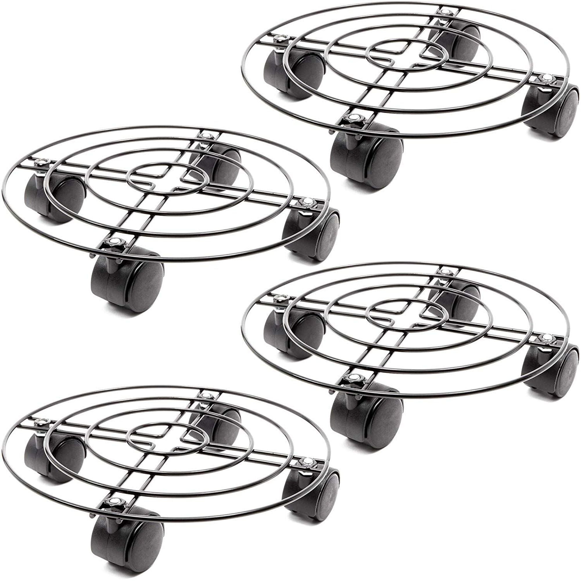 4 Pack 10.6" Iron Plant Caddy with Heavy Duty Wheels Casters, Metal Plant Dolly Rolling Flower