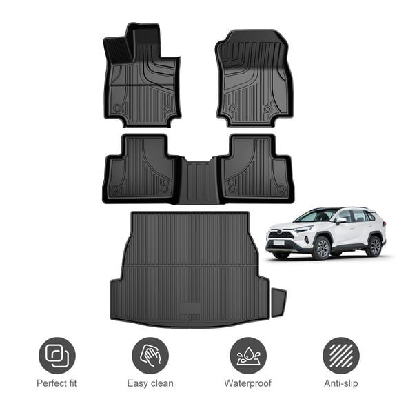 Fit for Toyota RAV4 2019-2025 (Include Hybrid) Floor Mats and Cargo Mat All Weather TPE Mats Custom Fit Floor Liner for Toyota RAV4 1st and 2nd Row Full Set Car Mats