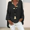 thumbnail image 3 of Haut Chemise au Crochet Col en V Blouse en Lin Chemise Style Bohème en Forme de H Tenue de Vacances, 3 of 7