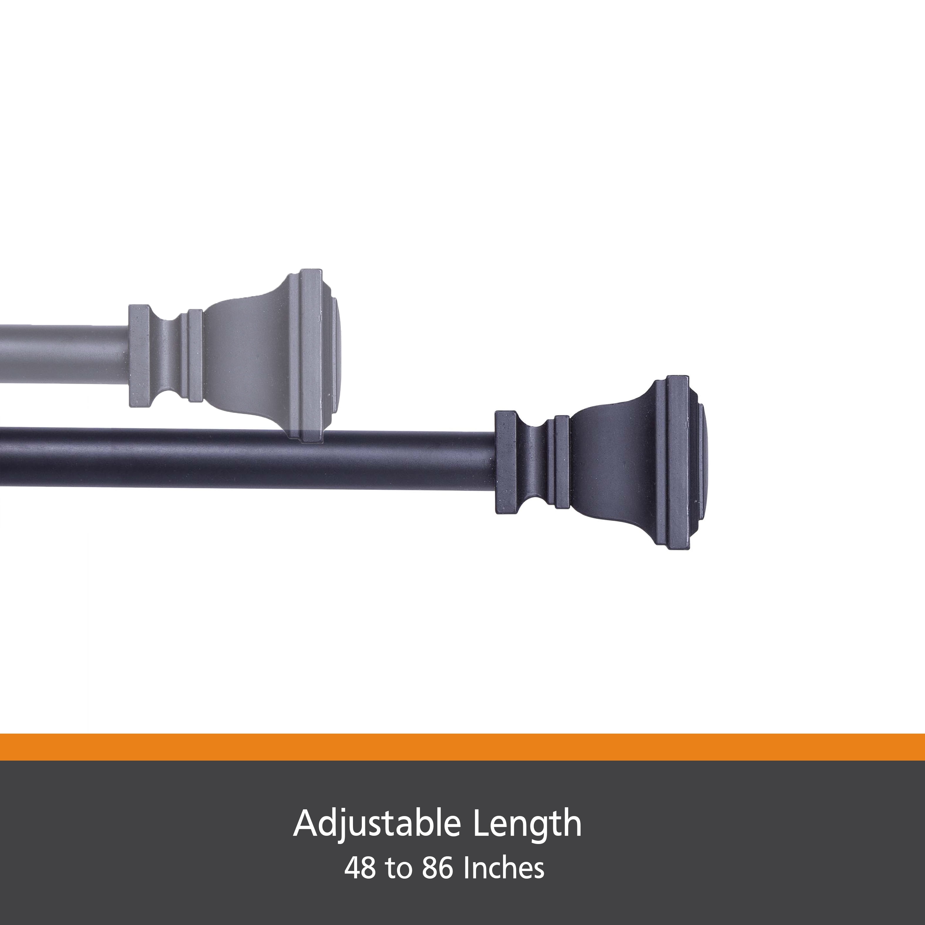 Kenney Fast Fit Easy Install Tyler Decorative Petite Window Curtain Rod, 48-86" Adjustable Length, 1/2" Dia., Black