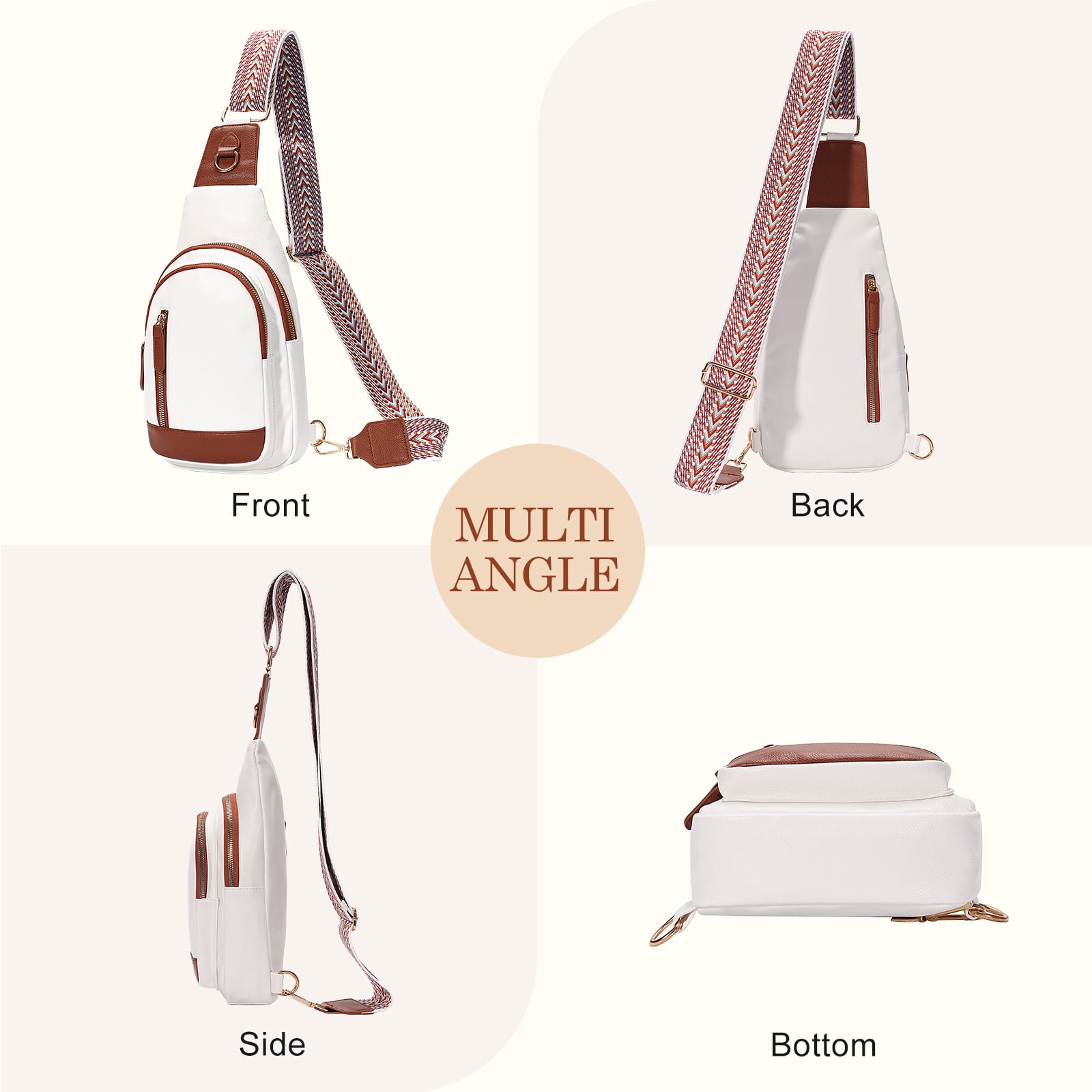 GUIDDBELLA Crossbody Bags for Women Small PU Leather Sling Bag for Women Fanny Pack Chest Bag for Travel White